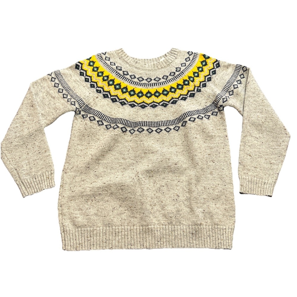 Weatherproof Vintage Gray Fair Isle Chunky Knit Sweater Womens M Yellow